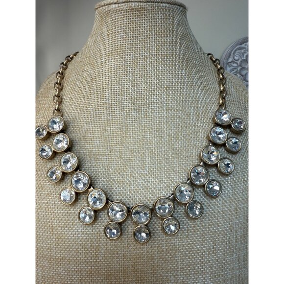 J. Crew Gold-Tone Statement Bib Necklace With Clear Crystal Accents Adjustable - Picture 2 of 11